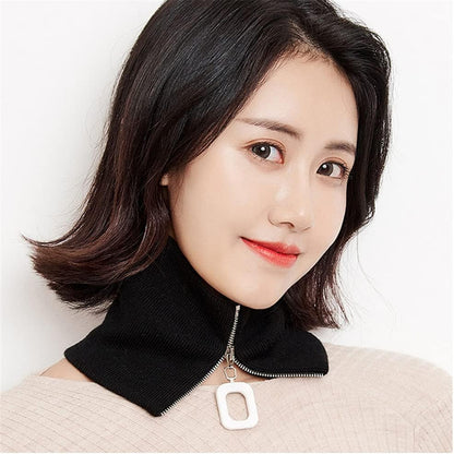 Knitted Collar Scarves for Women Detachable Fake High Collar Scarves Lapel Wrap Zipper Choker for off Shoulder Clothing
