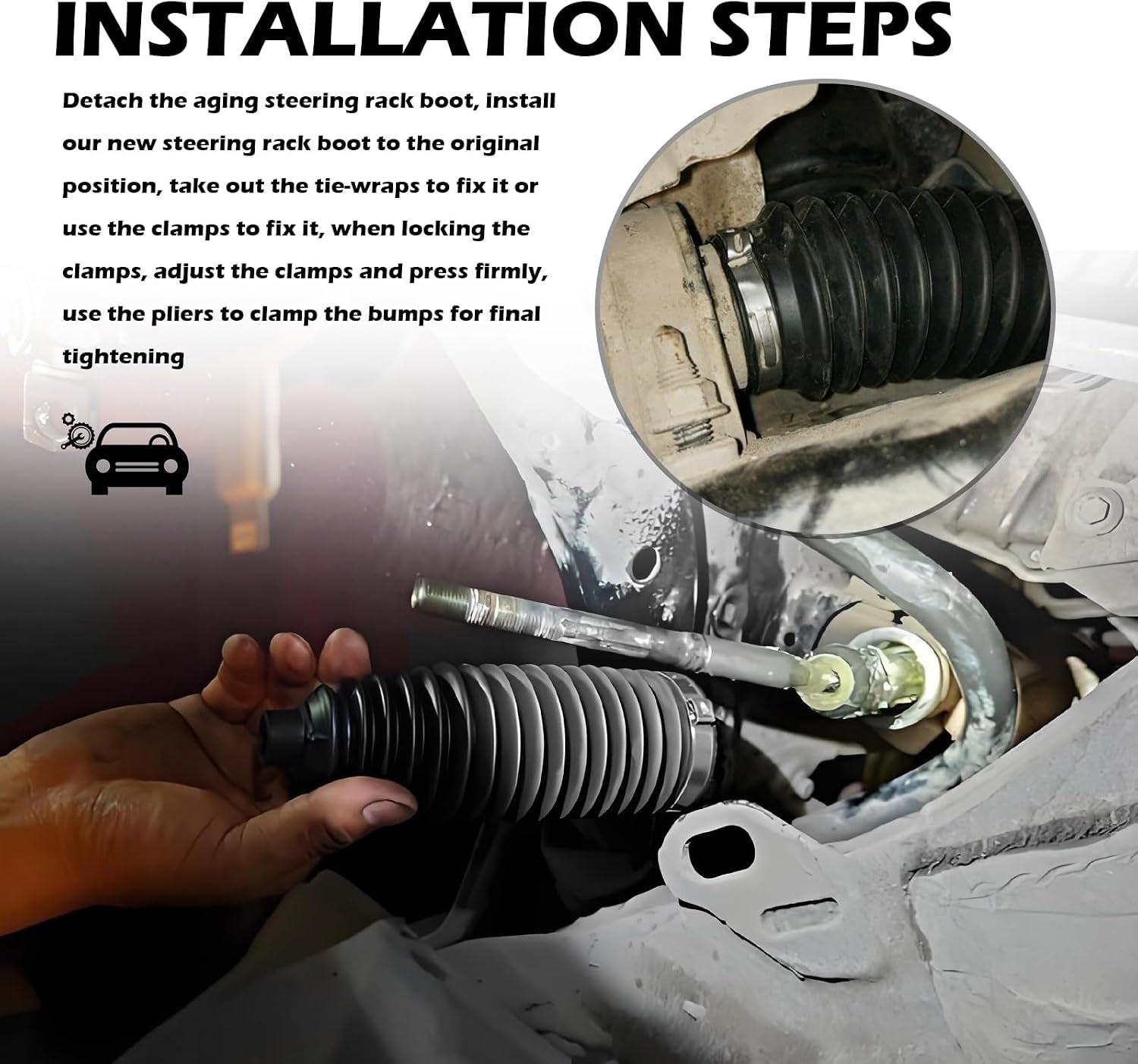 Car Inner Tie Rod Boot Kit with Boot Clamp Pliers,Soft Car Rack and Pinion Boots Keeps Steering Parts Includes Ties/Clamps,Cuttable Cars Accessories Steering Rack Boots