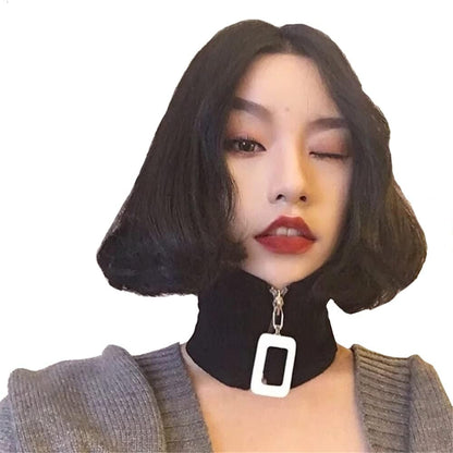 Knitted Collar Scarves for Women Detachable Fake High Collar Scarves Lapel Wrap Zipper Choker for off Shoulder Clothing