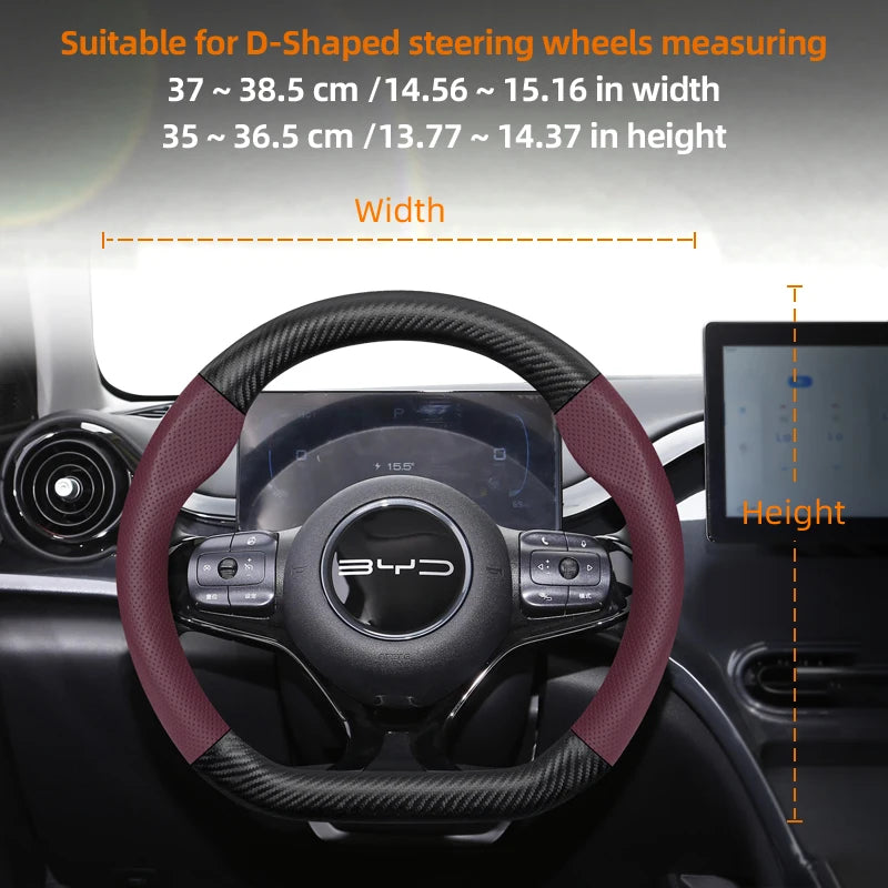 Suitable for Byd Breathable Leather Matte Carbon Fiber Texture Steering Wheel Cover for Dolphin Mini Seal Atto 3 King Shark 6 Song Pro Seagull F0 Sealion 7 Yuan plus Dmi Cars Accessories