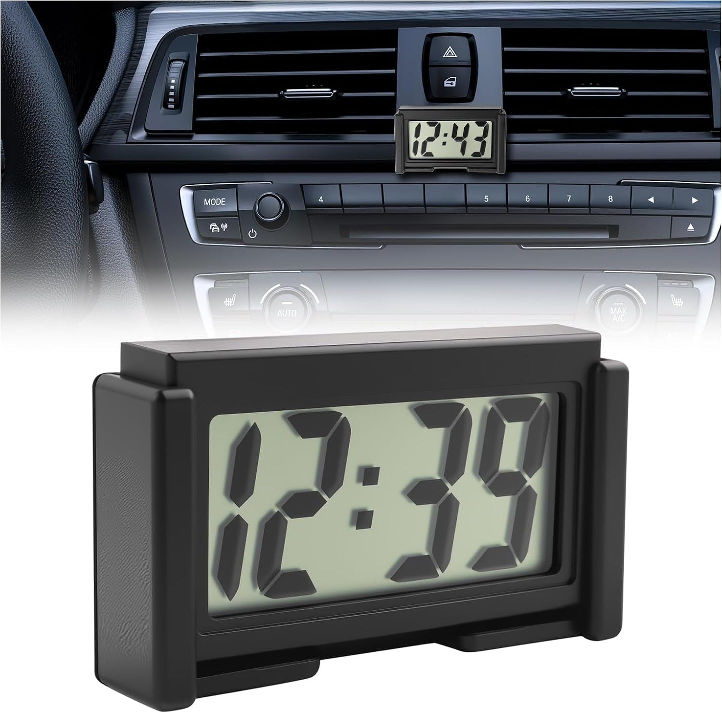 Car Small Digital Clock with Large Time & LCD Screen Design,Compact Automotive Mini Clocks Fits Car Air Vent & Dashboard Position,Stick on Cars Clock Cars Accessories