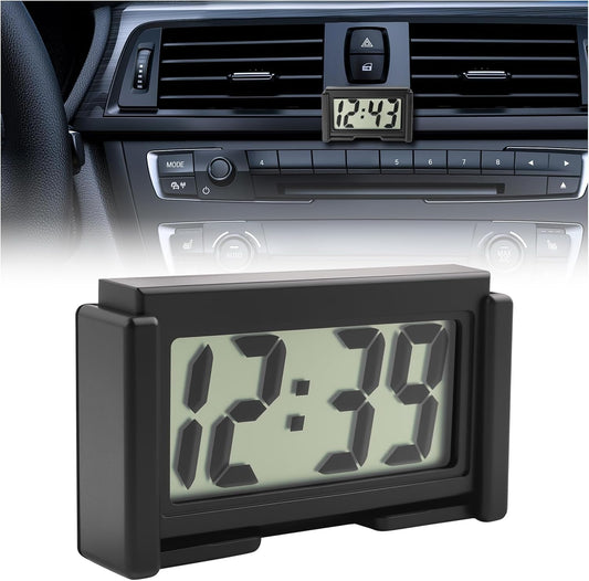 Car Small Digital Clock with Large Time & LCD Screen Design,Compact Automotive Mini Clocks Fits Car Air Vent & Dashboard Position,Stick on Cars Clock Cars Accessories