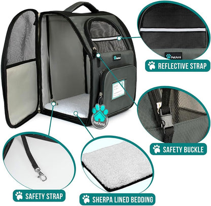 Dog Backpack Carrier for Small Large Cat, Pet, Puppy, Ventilated Pet Hiking Backpack Travel Bag, Airline Approved Cat Backpack Carrier, Camping Biking Dog Bag up to 18Lbs Pet, Dark Grey