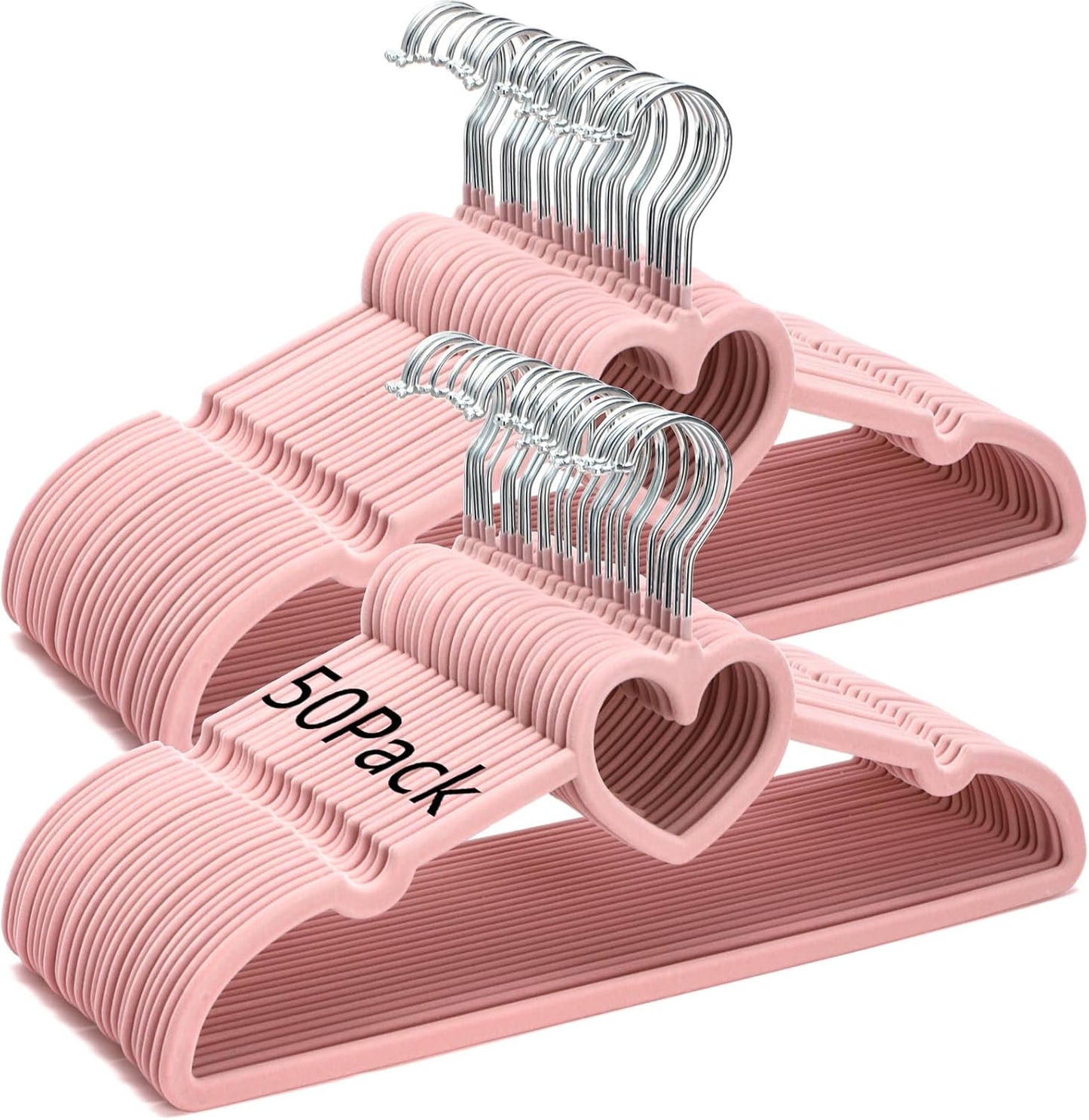 50 Pack Pink Velvet Hangers, Non-Slip Clothes Hangers with 360 Degree Rotating Hook Thin Felt Adult Hanger for Coat, Dress, Shirt, Jacket