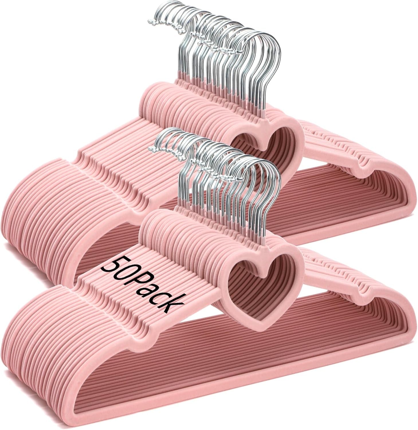 50 Pack Pink Velvet Hangers, Non-Slip Clothes Hangers with 360 Degree Rotating Hook Thin Felt Adult Hanger for Coat, Dress, Shirt, Jacket