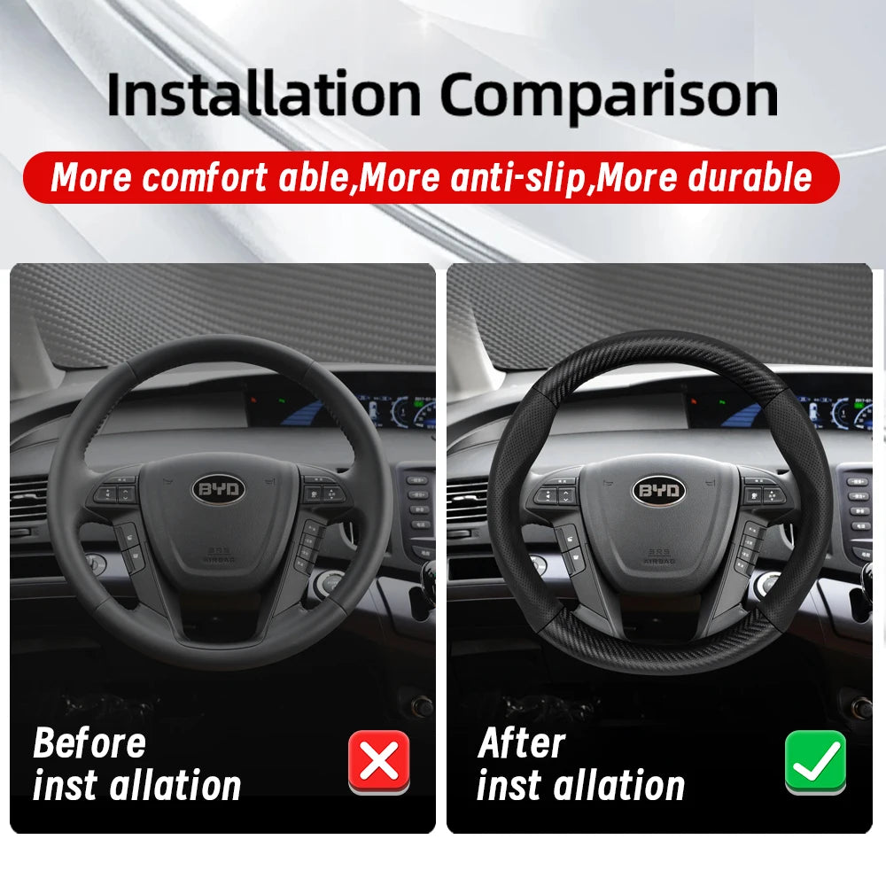 Suitable for Byd Breathable Leather Matte Carbon Fiber Texture Steering Wheel Cover for Dolphin Mini Seal Atto 3 King Shark 6 Song Pro Seagull F0 Sealion 7 Yuan plus Dmi Cars Accessories
