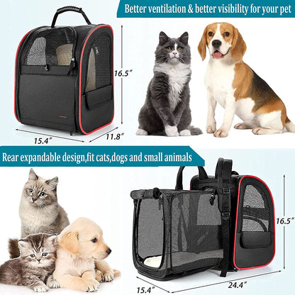 Cat Carrier Backpack,Expandable Cat Travel Carrier with Safety Strap and Zipper Buckle,Collapsible Pet Carrier Backpacks for Small Dog,Cat,Breathable Puppy Carrier Backpack for Hiking Camping Outdoor