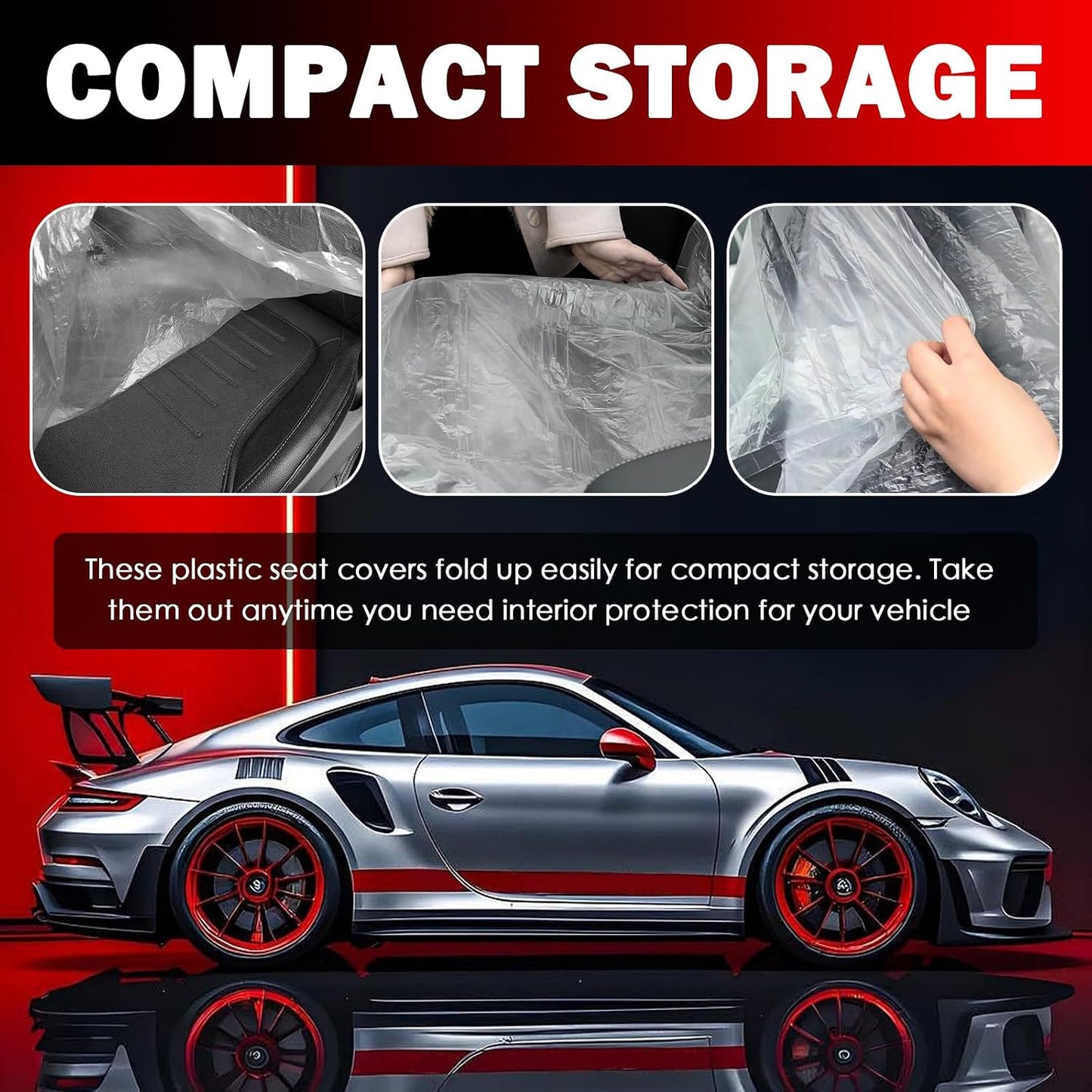 50PCS Plastic Seat Covers for Cars,Tear-Resistant Disposable Car Seat Covers Kit with Steering Wheel/Seats/Shifter Cover,Portable Disposable Seats Cover Cars Accessories