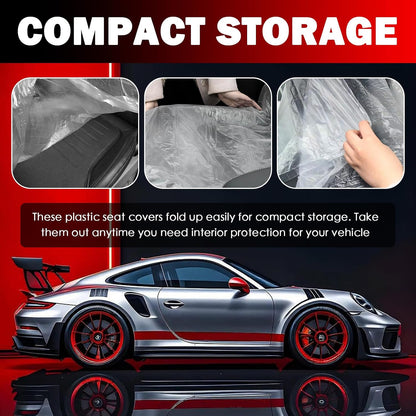 50PCS Plastic Seat Covers for Cars,Tear-Resistant Disposable Car Seat Covers Kit with Steering Wheel/Seats/Shifter Cover,Portable Disposable Seats Cover Cars Accessories