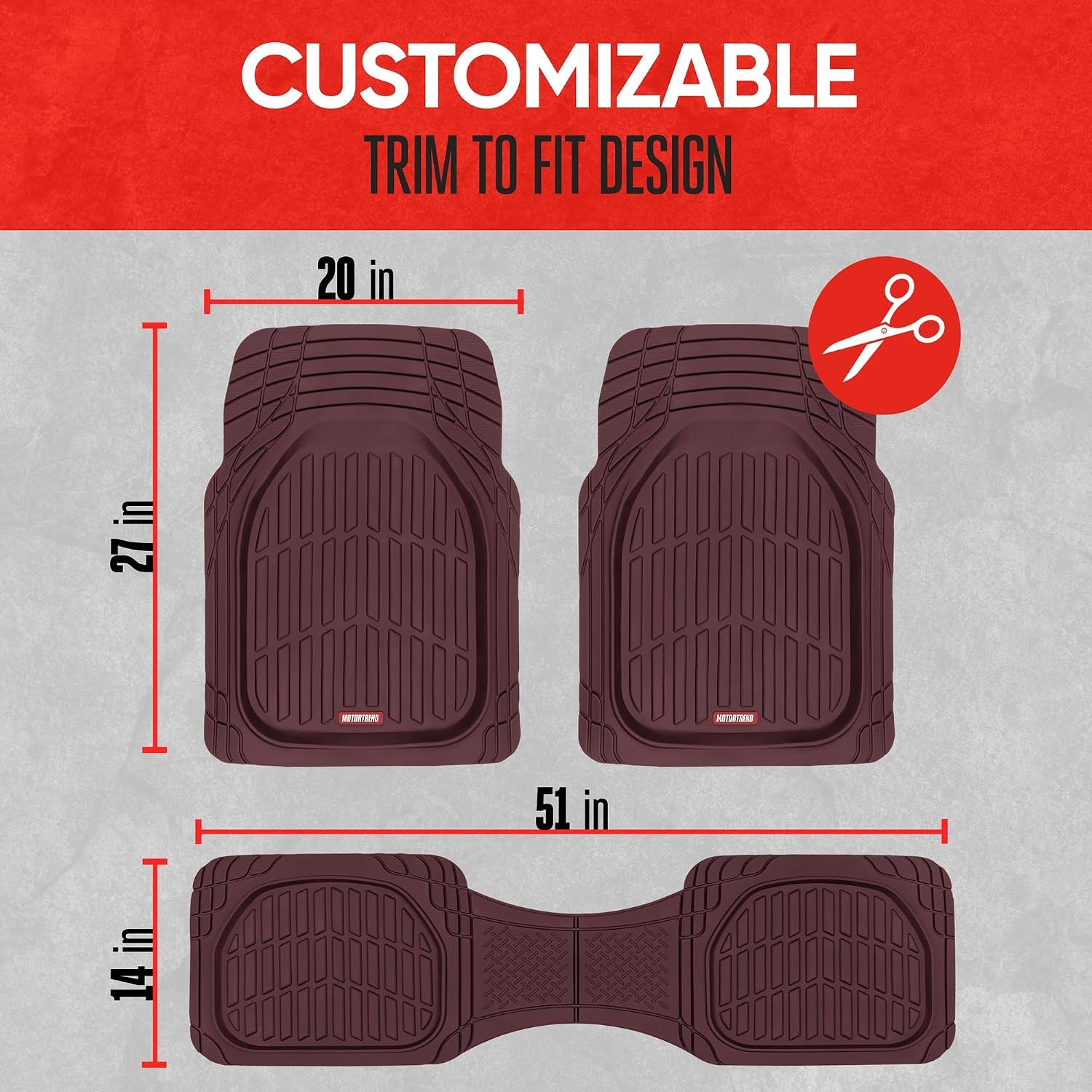 Flextough Floor Mats for Cars, Burgundy Deep Dish All-Weather Car Mats, Waterproof Trim-To Fit Automotive Cars Trucks SUV, Universal Liner Accessories