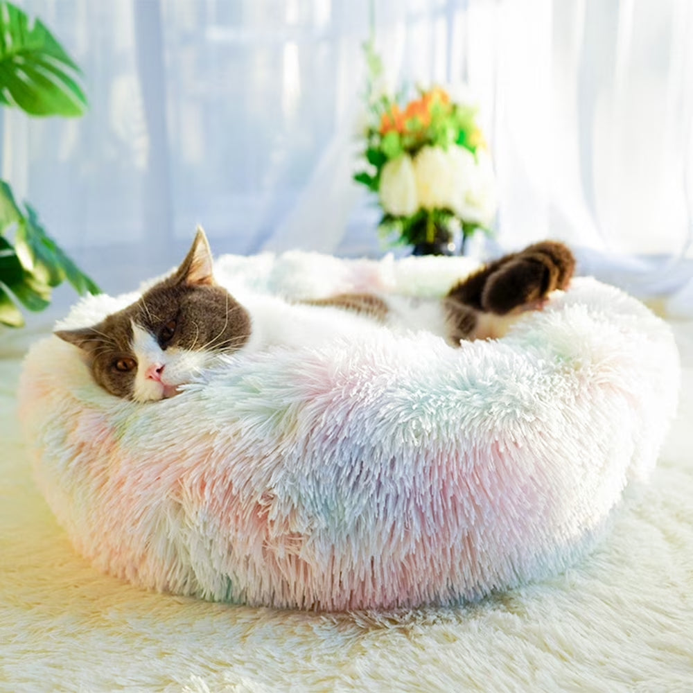Round Plush Pet Bed for Dogs & Cats,Fluffy Soft Warm Calming Dog Bed Sleeping Kennel Nest,20 X 20 X 8"