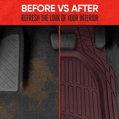 Flextough Floor Mats for Cars, Burgundy Deep Dish All-Weather Car Mats, Waterproof Trim-To Fit Automotive Cars Trucks SUV, Universal Liner Accessories