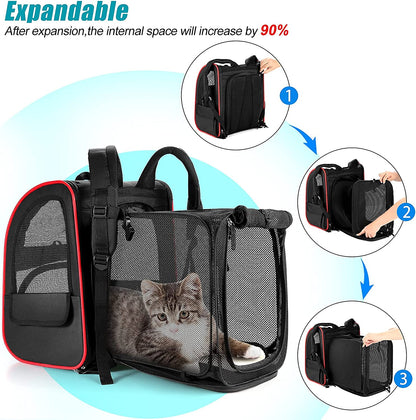 Cat Carrier Backpack,Expandable Cat Travel Carrier with Safety Strap and Zipper Buckle,Collapsible Pet Carrier Backpacks for Small Dog,Cat,Breathable Puppy Carrier Backpack for Hiking Camping Outdoor