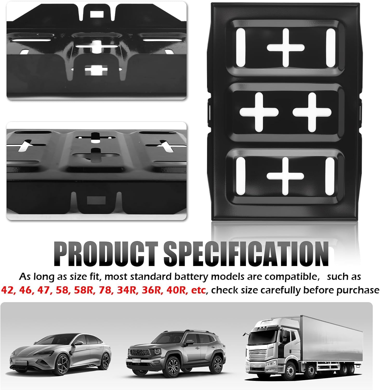 Car Battery Tray,Heavy Duty Battery Tray for Car Used as Batteries Mounting Holder Bracket,Universal Metal Cars Batteries Trays with Multiple Mounting Points Cars Accessories
