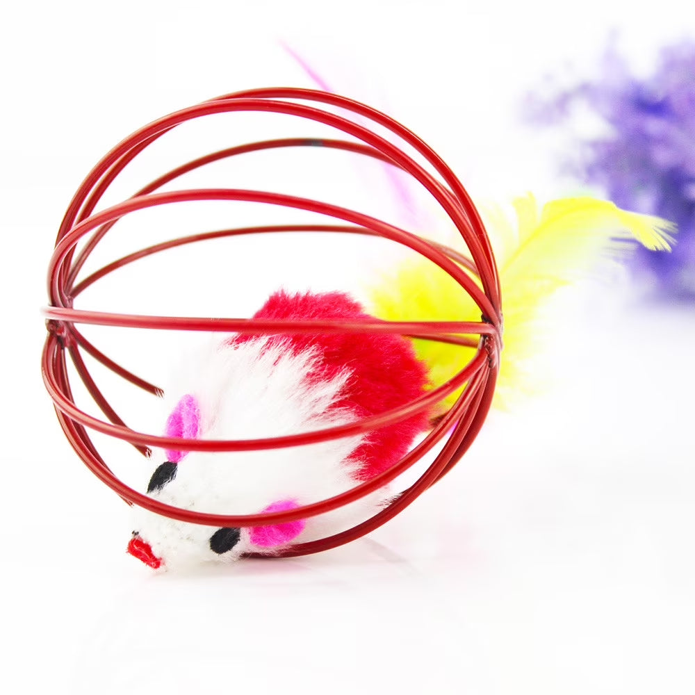 Sale Pet Cat Funny Playing Toy Teal Fake Mouse Mice Rat in Cage Ball,Cat Toy Mouse