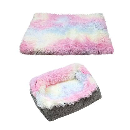Dog Beds for Medium Sized Dogs Cats, Colorful Two-In-One Litter Bed Plush Pet Mattress, 24X22 Inch