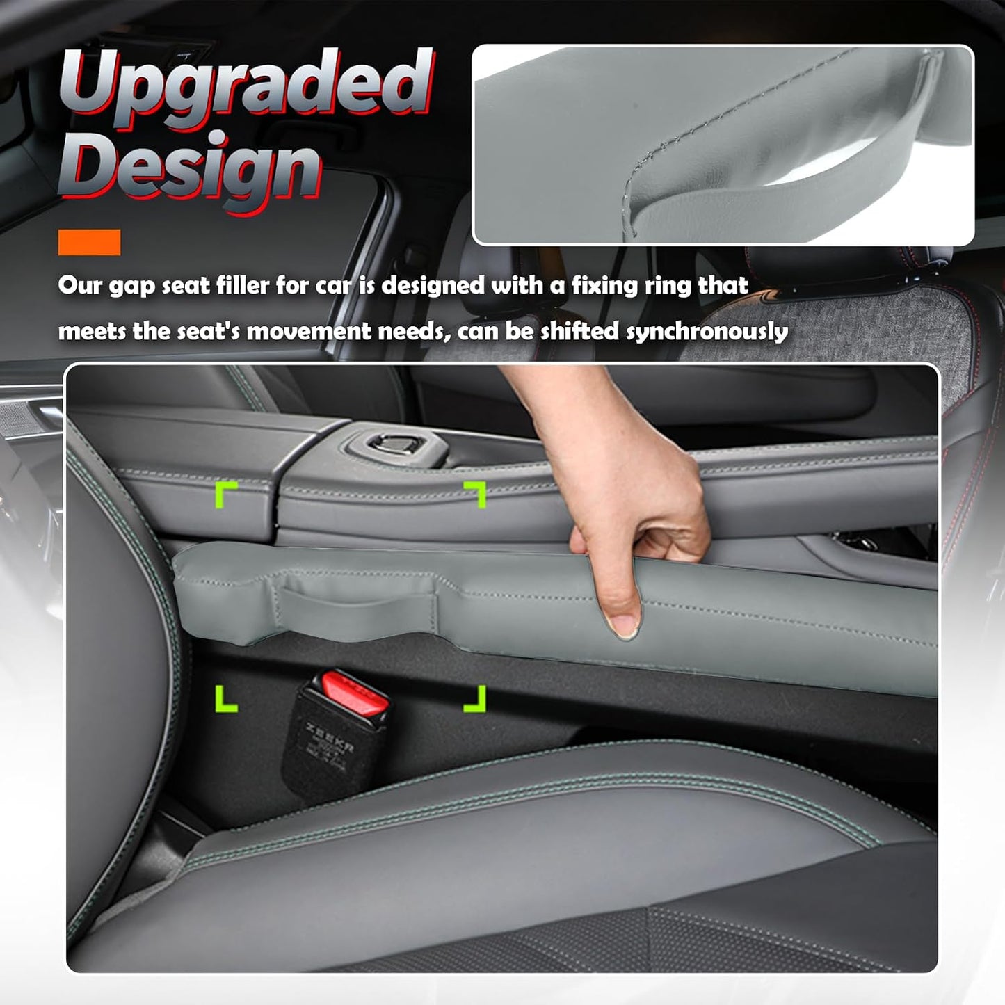 2026 2PCS Upgraded Car Seat Gap Filler with Fixing Ring,Elastic Car Gap Filler to Avoid Dropping Cell Phones/Keys,Essential Cars Gaps Seat Fillers Cars Accessories (Sage Green)