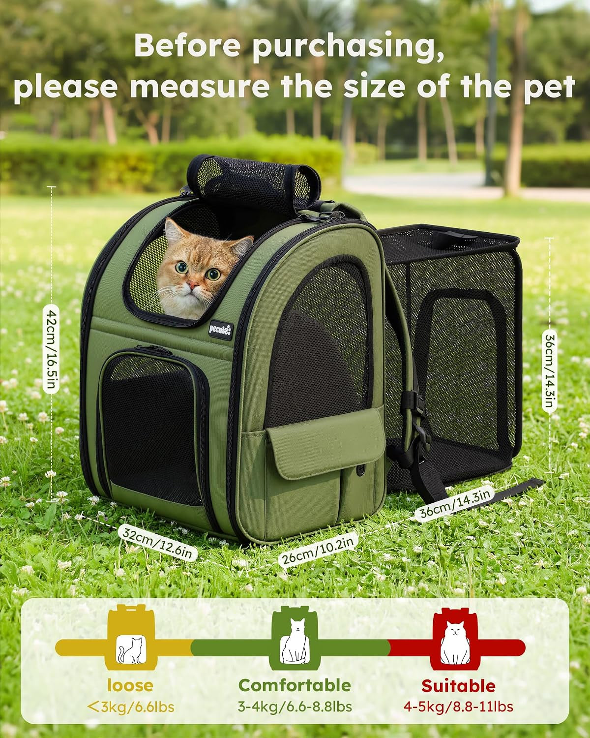 Pet Backpack Expandable, Cat Carrier Backpack with Breathable Window