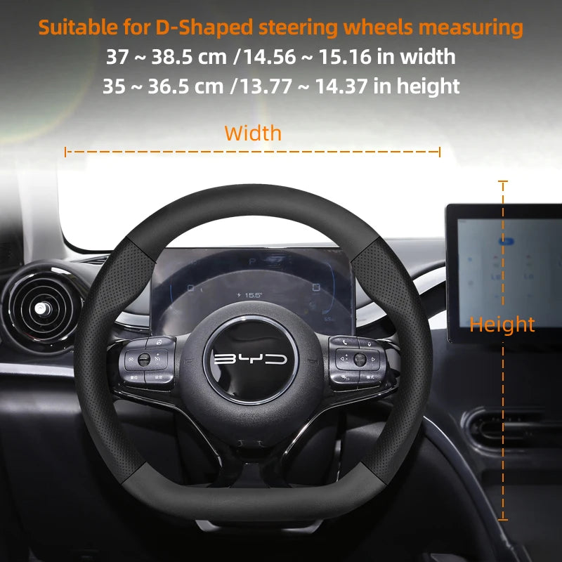 Suitable for Byd Breathable Leather Matte Carbon Fiber Texture Steering Wheel Cover for Dolphin Mini Seal Atto 3 King Shark 6 Song Pro Seagull F0 Sealion 7 Yuan plus Dmi Cars Accessories