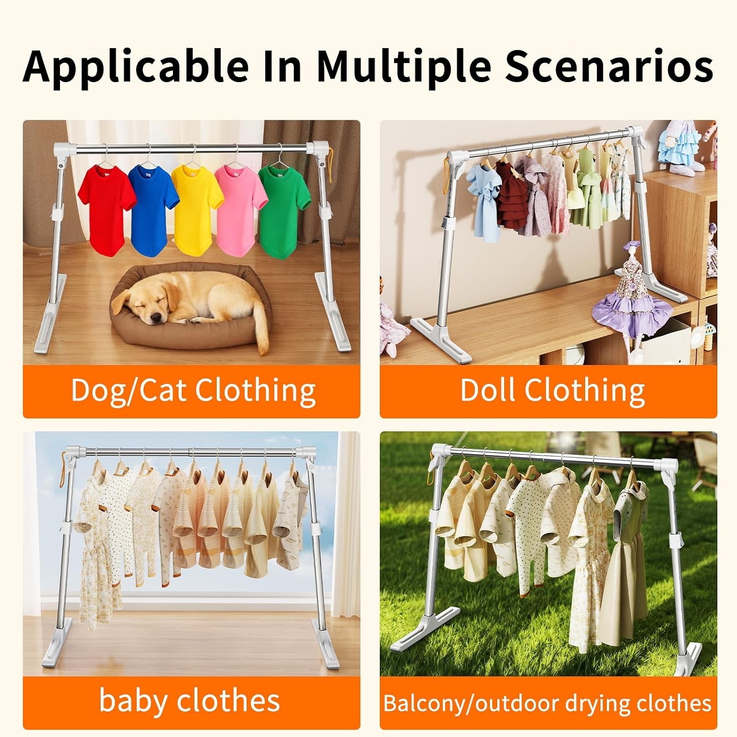 Foldable & Adjustable Dog Closet,Portable Clothing Rack for Pet/Dog Organization and Storage/Cat Clothing Rack,Space-Saving Alloy Mini Drying Rack,(20.4-35.4In Width, 17.3-26.7In Height)