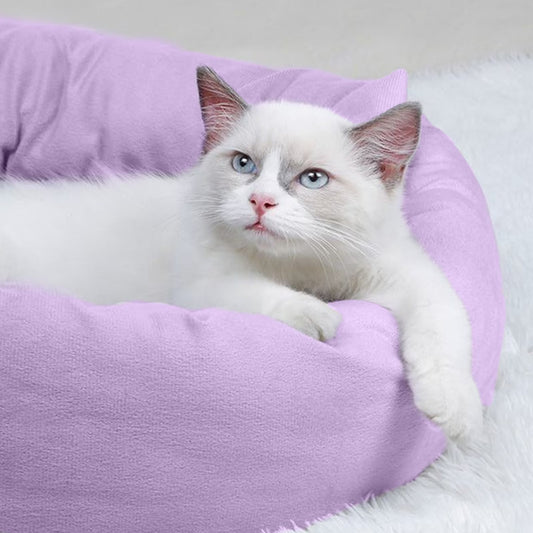 Calming Cat Beds with Pillow for Small Medium Dogs and Cats, round Dog Puppy Cuddler Cozy Bed, Washable Fluffy Plush Pet Bed Thickened Dog Kennel Mat for Puppy Sleeping, S 40CM