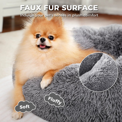 Calming Donut Dog Bed Anti-Anxiety Plush Pillow round Puppy Cat Bed 23" for Pets up to 25Lbs,Gray
