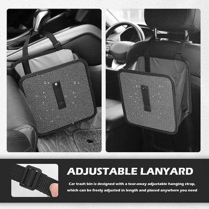 Foldable Rhinestone Car Trash Cans,Hanging Car Trash Bin as Stylish Decorations & Seat Organizer,Large Capacity Cars Garbage Can as Bling Cars Accessories for Women