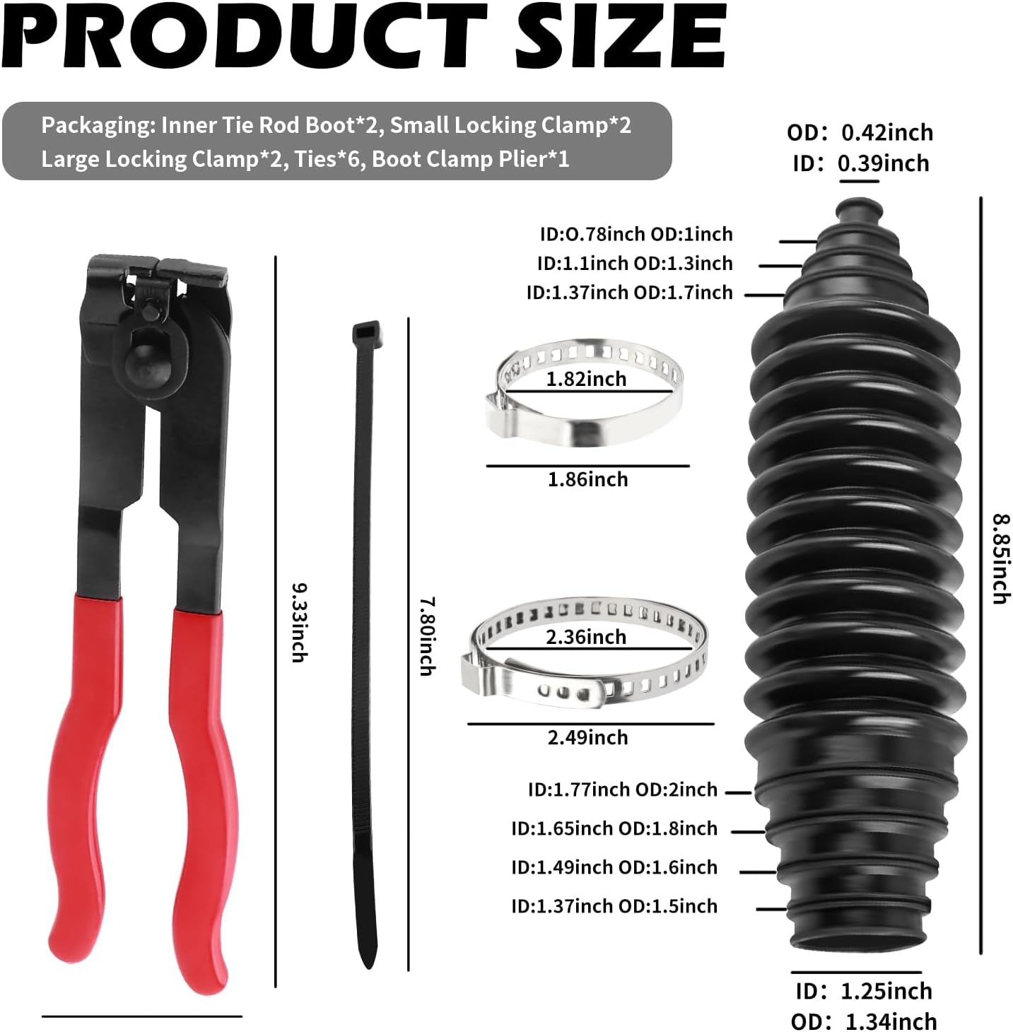 Car Inner Tie Rod Boot Kit with Boot Clamp Pliers,Soft Car Rack and Pinion Boots Keeps Steering Parts Includes Ties/Clamps,Cuttable Cars Accessories Steering Rack Boots