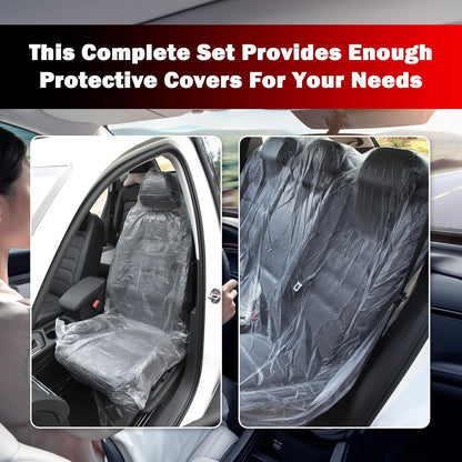 50PCS Plastic Seat Covers for Cars,Tear-Resistant Disposable Car Seat Covers Kit with Steering Wheel/Seats/Shifter Cover,Portable Disposable Seats Cover Cars Accessories