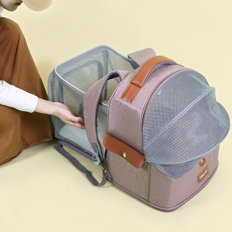 Pet Supplies Cat Backpack with Expandable and Durable Breathable Mesh Puppy Bag Out Camping Pet Oxford Cloth Bag