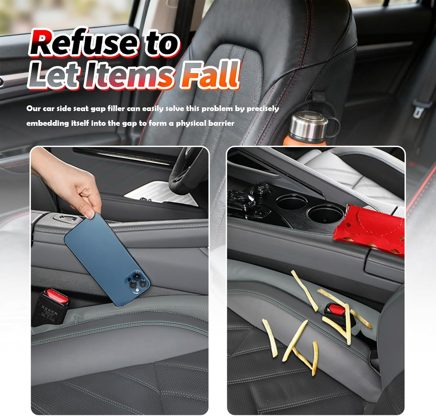 2026 2PCS Upgraded Car Seat Gap Filler with Fixing Ring,Elastic Car Gap Filler to Avoid Dropping Cell Phones/Keys,Essential Cars Gaps Seat Fillers Cars Accessories (Sage Green)
