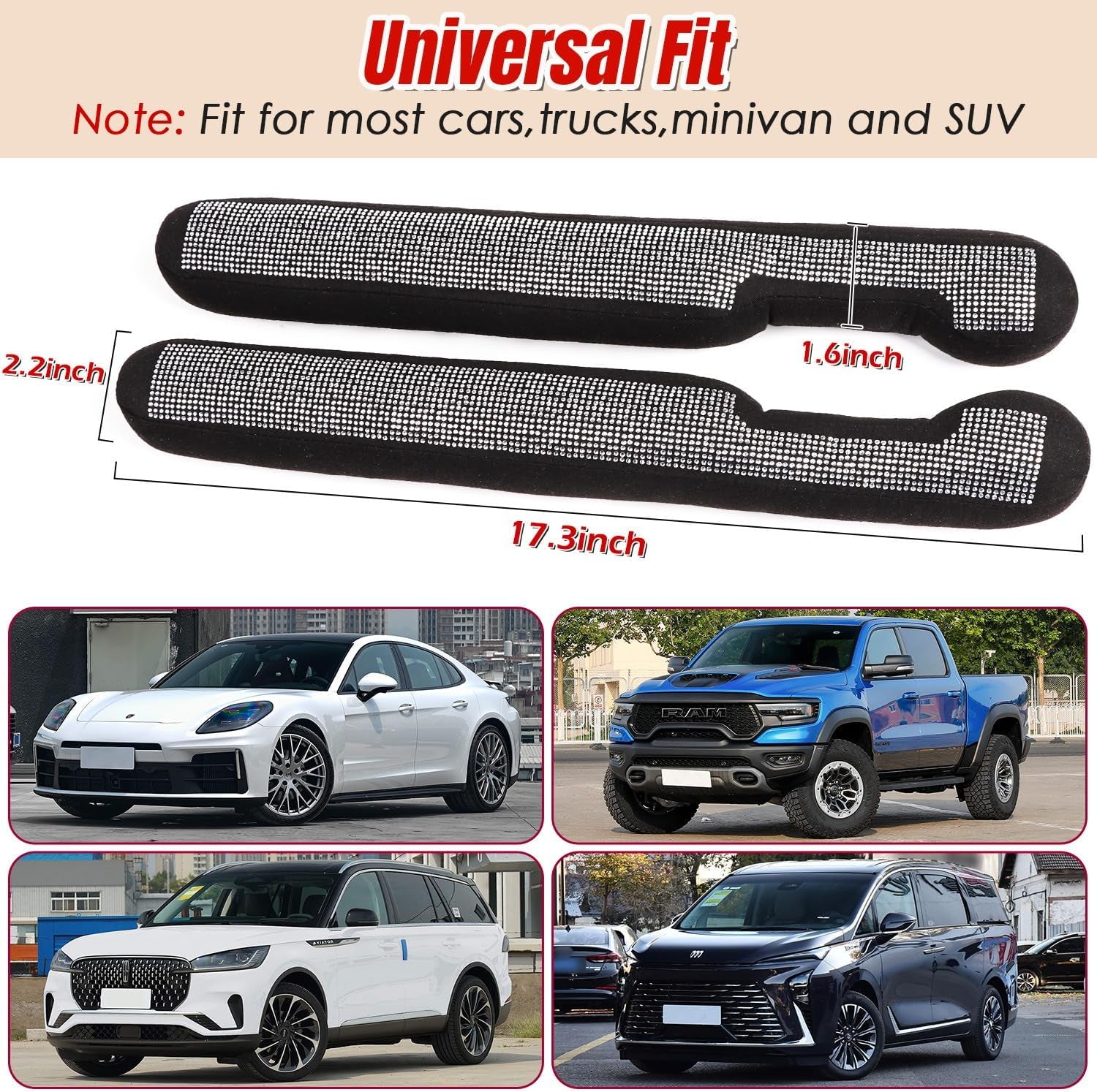 Bling Car Seat Gap Filler 2 Pack-Crystal Rhinestone Diamond Bling Car Accessories for Women, Gap Stopper Universal Fit for Trucks, Suvs, Cute Car Interior Accessories, (Silver)