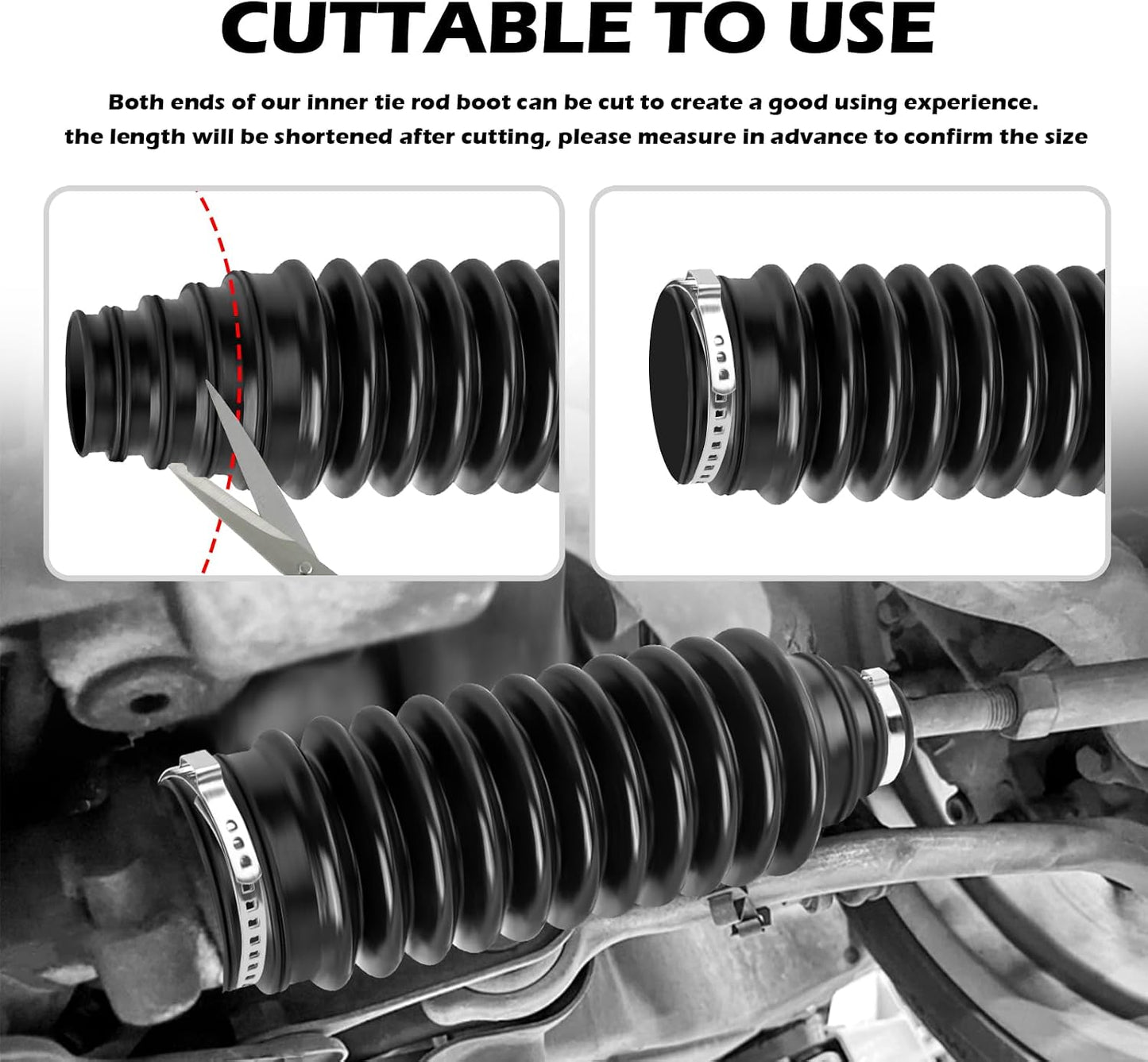 Car Inner Tie Rod Boot Kit with Boot Clamp Pliers,Soft Car Rack and Pinion Boots Keeps Steering Parts Includes Ties/Clamps,Cuttable Cars Accessories Steering Rack Boots