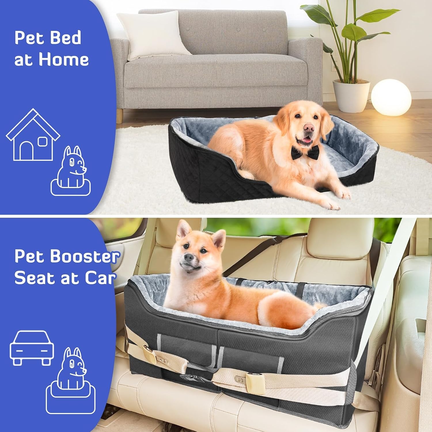 Dog Car Booster Seat for Large Medium Dogs under 55 Lbs