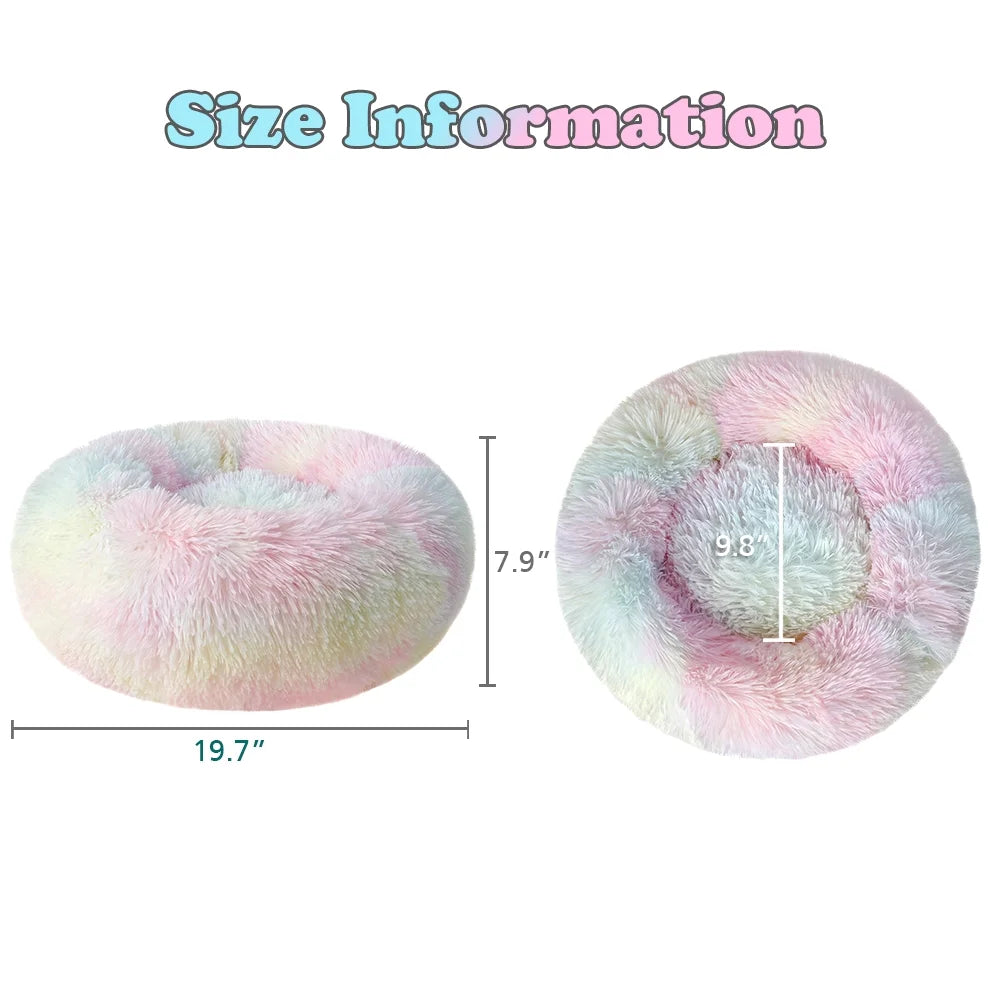 Round Plush Pet Bed for Dogs & Cats,Fluffy Soft Warm Calming Dog Bed Sleeping Kennel Nest,20 X 20 X 8"