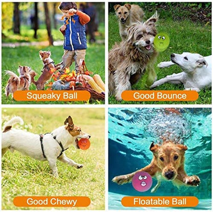 Dog Toy,Squeaky Dog Toys Chewing Durable Teething Latex Rubber Soft Interactive Fetch Play Dog Balls with Funny Face for Puppy Small Medium Pet Dog (5PCS)