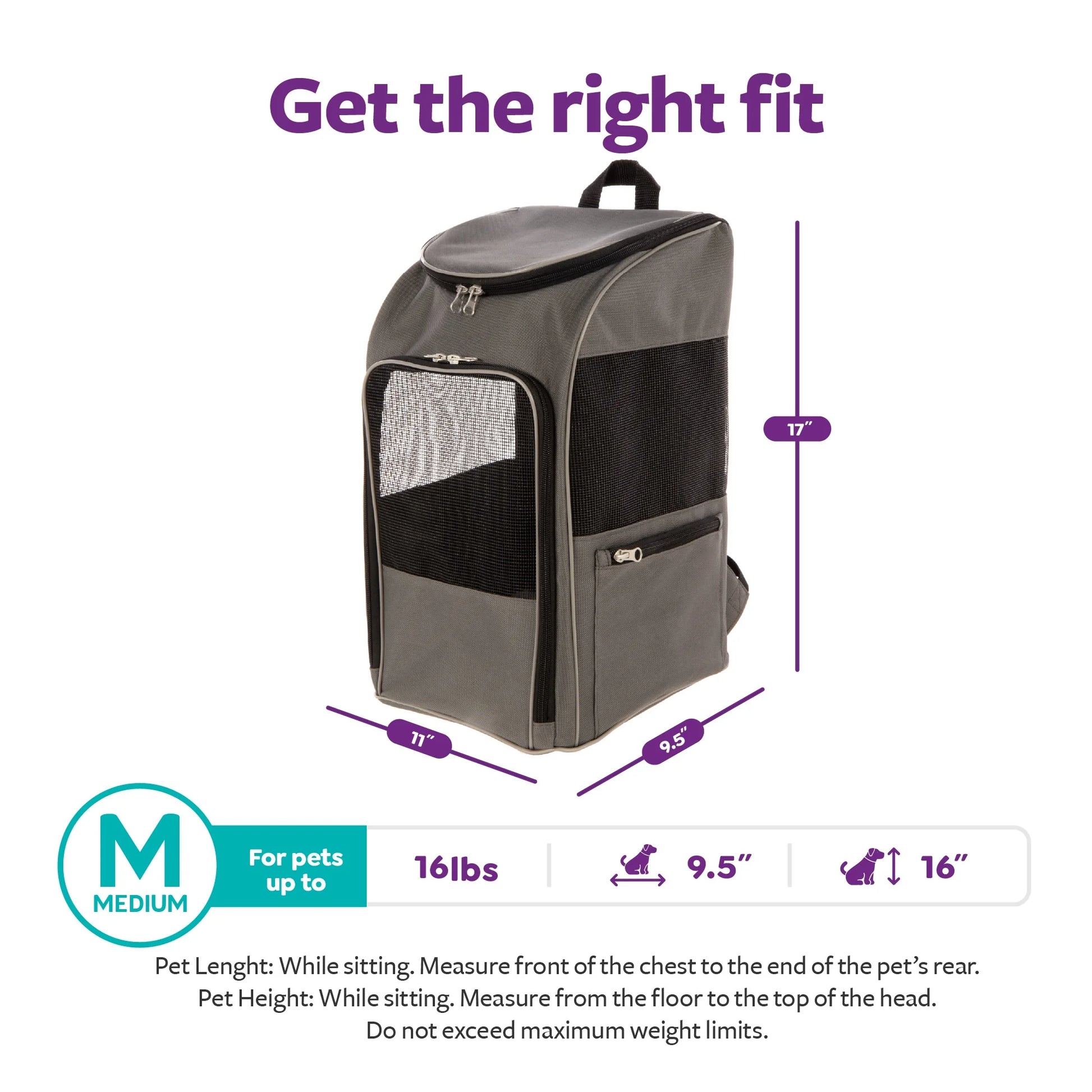Medium Cat & Dog Travel Pet Backpack, Gray, 16 Lb Limit
