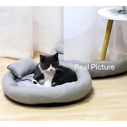 Calming Cat Beds with Pillow for Small Medium Dogs and Cats, round Dog Puppy Cuddler Cozy Bed, Washable Fluffy Plush Pet Bed Thickened Dog Kennel Mat for Puppy Sleeping, S 40CM