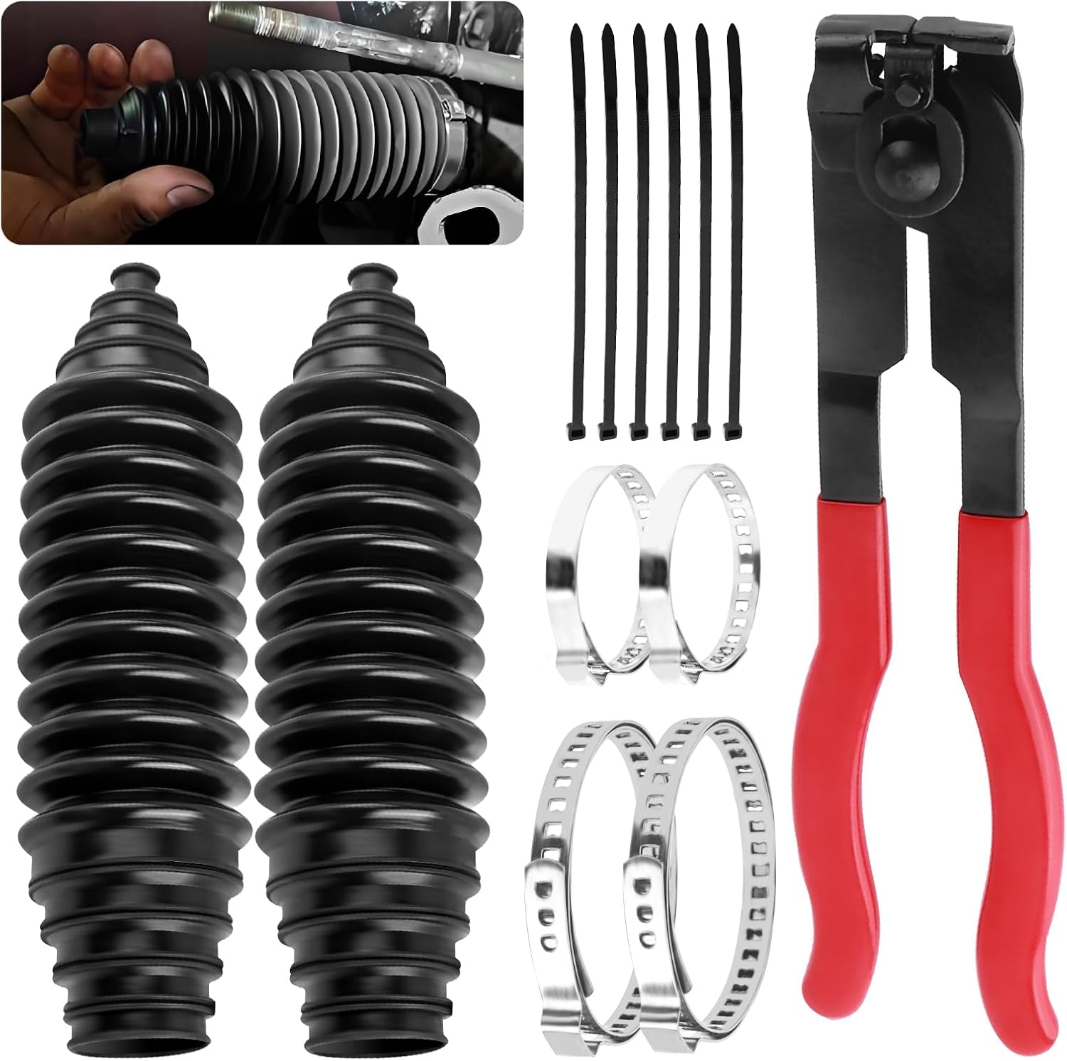 Car Inner Tie Rod Boot Kit with Boot Clamp Pliers,Soft Car Rack and Pinion Boots Keeps Steering Parts Includes Ties/Clamps,Cuttable Cars Accessories Steering Rack Boots