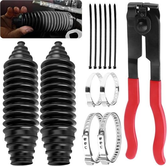 Car Inner Tie Rod Boot Kit with Boot Clamp Pliers,Soft Car Rack and Pinion Boots Keeps Steering Parts Includes Ties/Clamps,Cuttable Cars Accessories Steering Rack Boots
