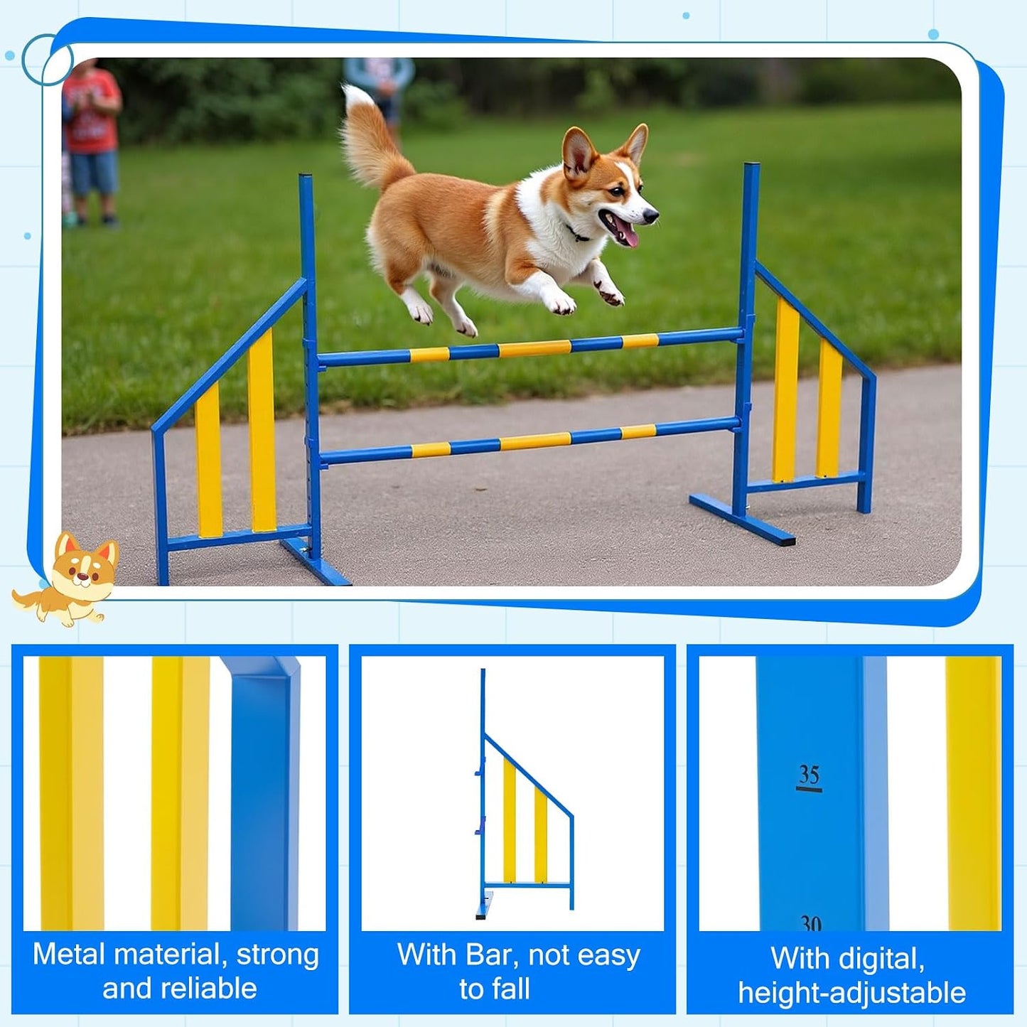 Agility Wing Jumps with Bar Dog Training Hedge Metal Frame Adjustable Pet Hurdles Jump Bars High Stability for Indoor Outdoor Dog Pet Agility Course Game