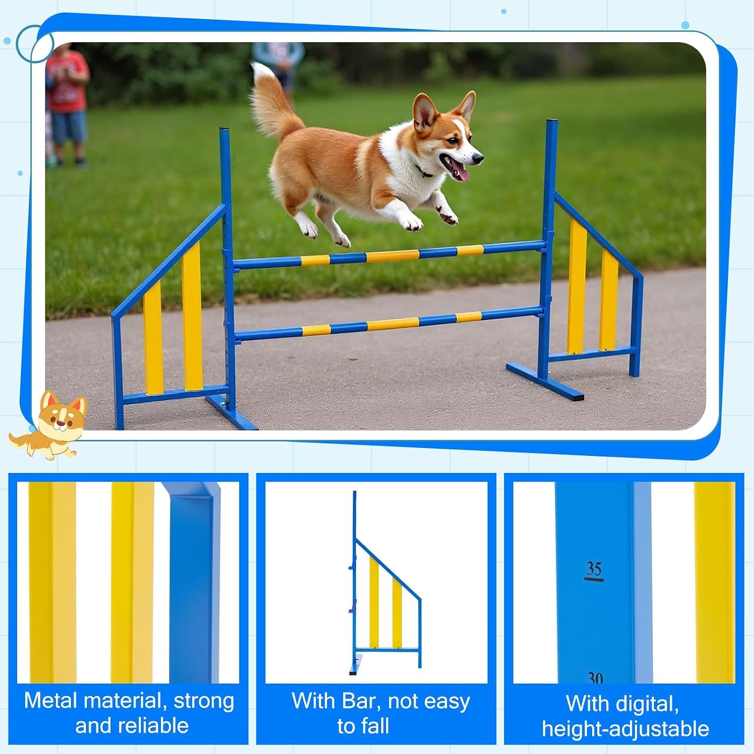 Agility Wing Jumps with Bar Dog Training Hedge Metal Frame Adjustable Pet Hurdles Jump Bars High Stability for Indoor Outdoor Dog Pet Agility Course Game