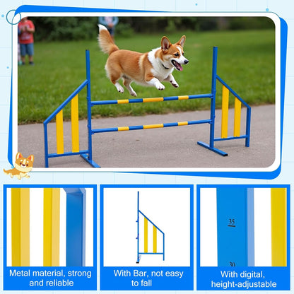 Agility Wing Jumps with Bar Dog Training Hedge Metal Frame Adjustable Pet Hurdles Jump Bars High Stability for Indoor Outdoor Dog Pet Agility Course Game