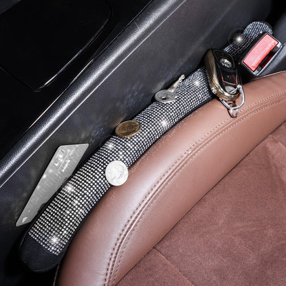 Bling Car Seat Gap Filler 2 Pack-Crystal Rhinestone Diamond Bling Car Accessories for Women, Gap Stopper Universal Fit for Trucks, Suvs, Cute Car Interior Accessories, (Silver)