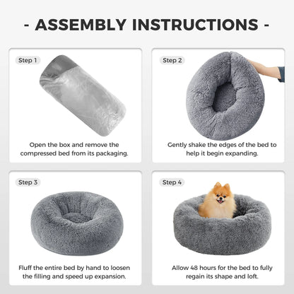 Calming Donut Dog Bed Anti-Anxiety Plush Pillow round Puppy Cat Bed 23" for Pets up to 25Lbs,Gray