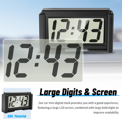Car Small Digital Clock with Large Time & LCD Screen Design,Compact Automotive Mini Clocks Fits Car Air Vent & Dashboard Position,Stick on Cars Clock Cars Accessories