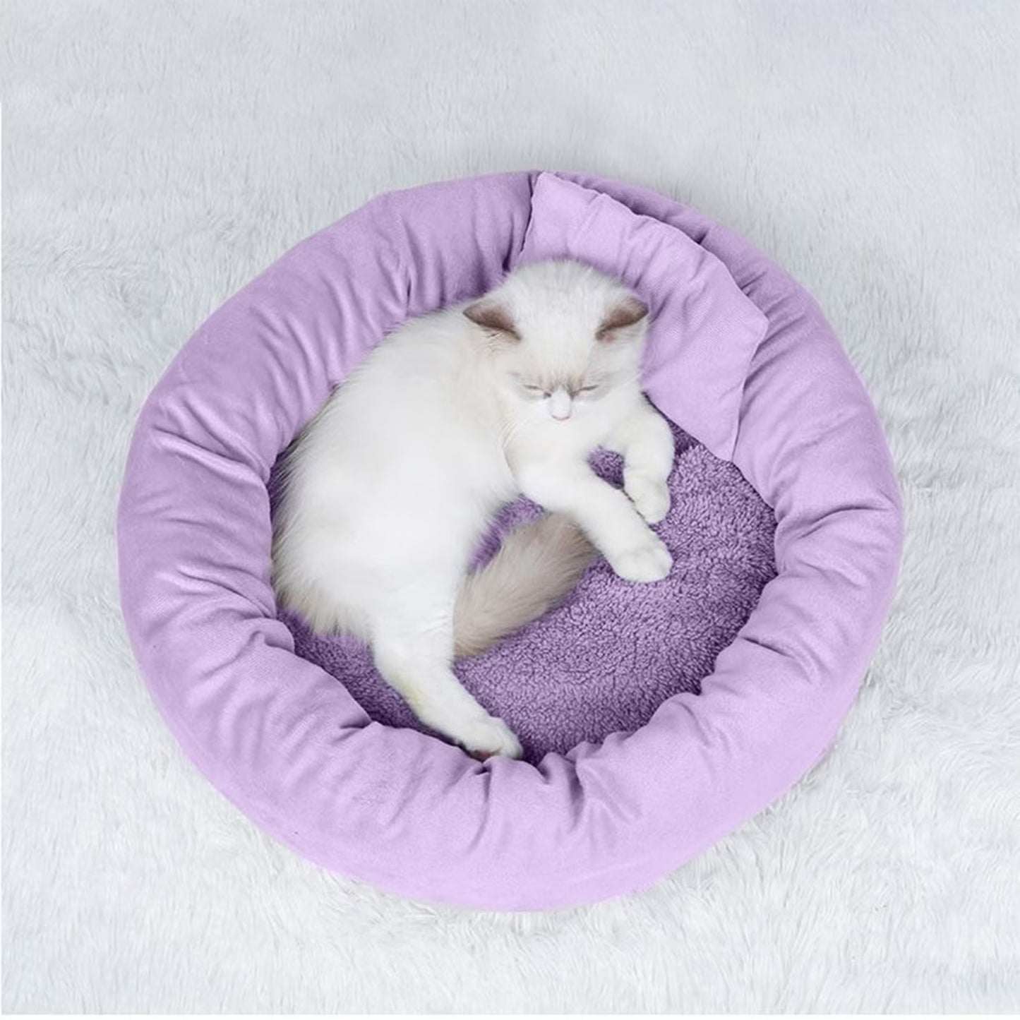 Calming Cat Beds with Pillow for Small Medium Dogs and Cats, round Dog Puppy Cuddler Cozy Bed, Washable Fluffy Plush Pet Bed Thickened Dog Kennel Mat for Puppy Sleeping, S 40CM