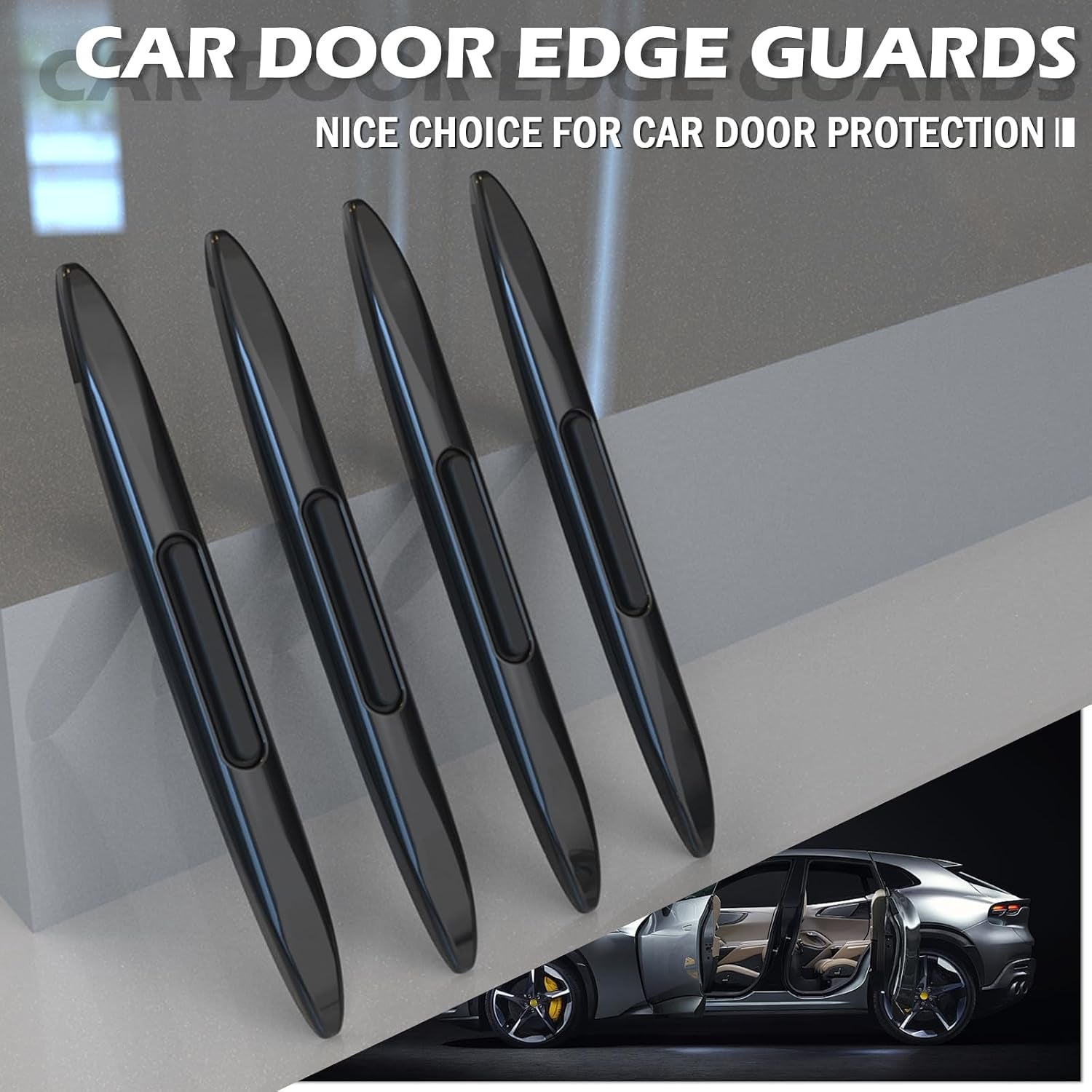 4PCS Car Door Edge Guards with Airbag,De-Static & Anti-Crash Car Door Protector with Dolphin Streamline Design,Universal Cars Doors Edge Protector Exterior Cars Accessories