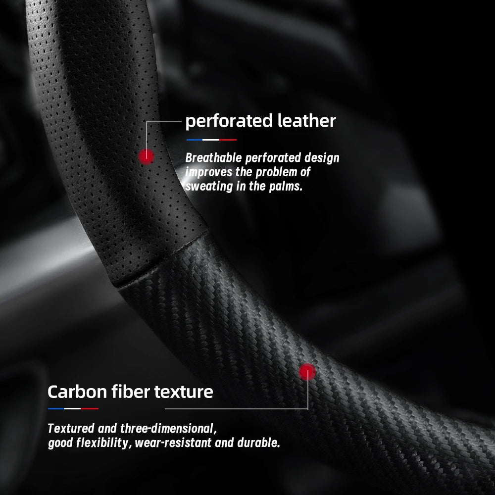 Suitable for Byd Breathable Leather Matte Carbon Fiber Texture Steering Wheel Cover for Dolphin Mini Seal Atto 3 King Shark 6 Song Pro Seagull F0 Sealion 7 Yuan plus Dmi Cars Accessories