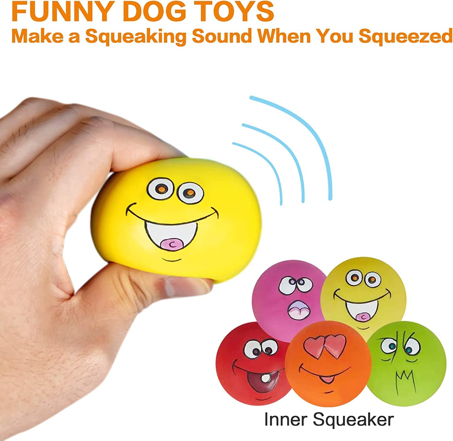 Dog Toy,Squeaky Dog Toys Chewing Durable Teething Latex Rubber Soft Interactive Fetch Play Dog Balls with Funny Face for Puppy Small Medium Pet Dog (5PCS)